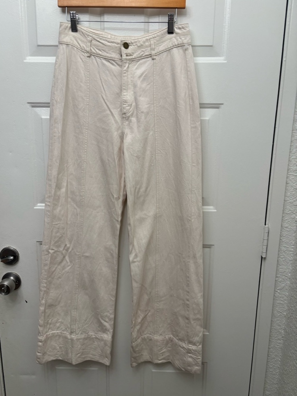 Ann Taylor Light Cream Wide-Leg Trousers